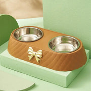 Stainless Steel Double Pet Bowl Non-Slip Anti-Knock Dog Cat Feeder Utensils - Green V528-PET-BOWL-BOW-GREEN-921532