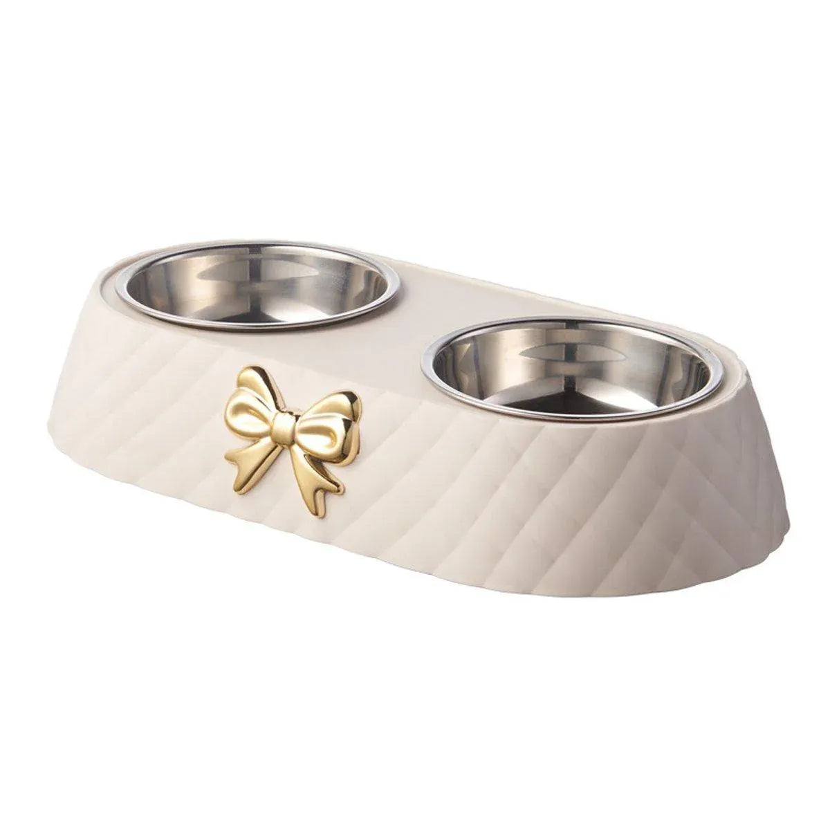 Stainless Steel Double Pet Bowl Non-Slip Anti-Knock Dog Cat Feeder Utensils - White V528-PET-BOWL-BOW-WHITE-919137