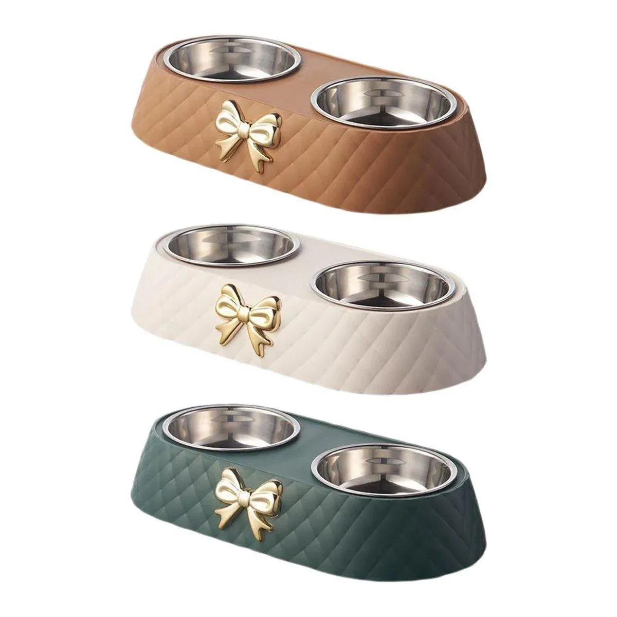Stainless Steel Double Pet Bowl Non-Slip Anti-Knock Dog Cat Feeder Utensils - White V528-PET-BOWL-BOW-WHITE-919137