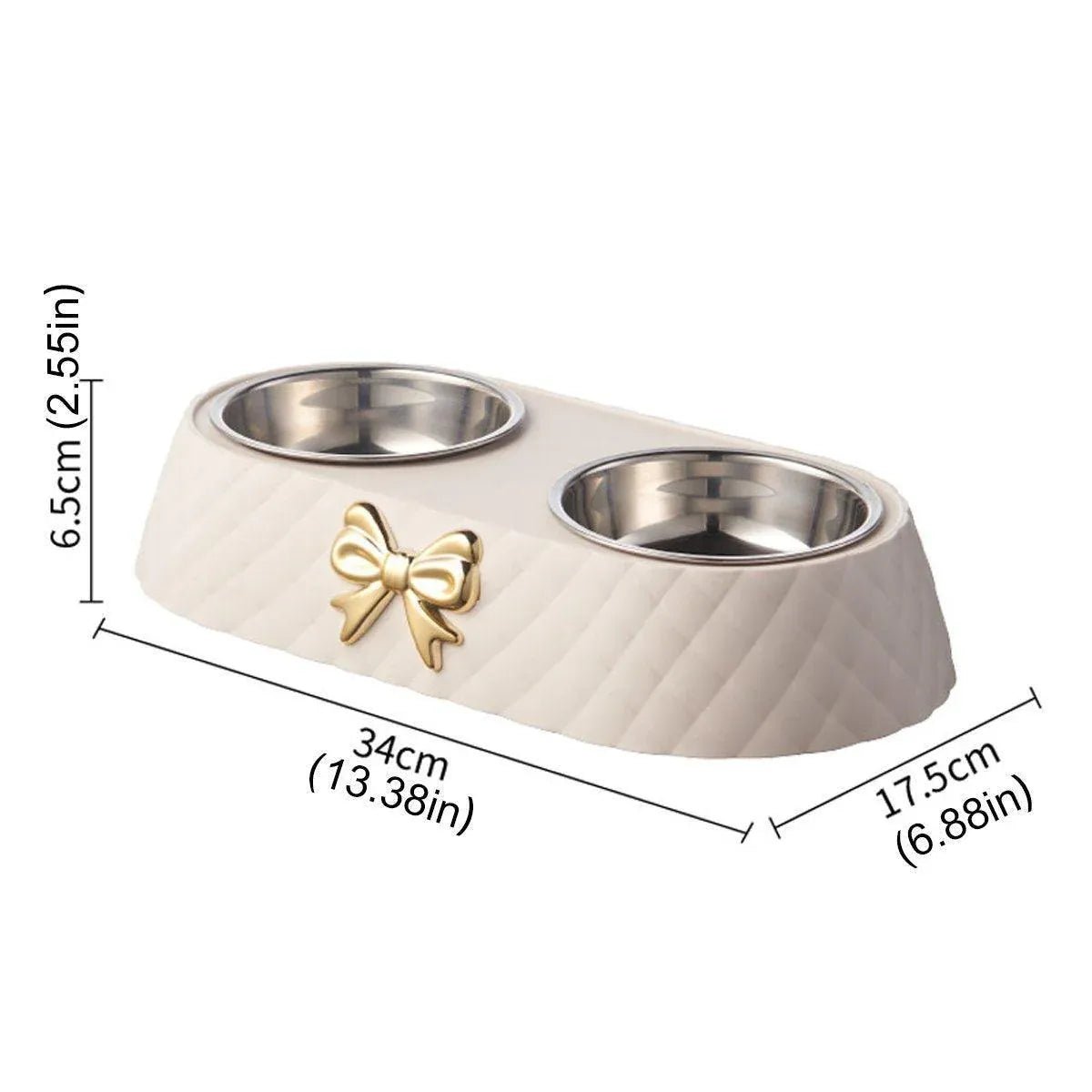 Stainless Steel Double Pet Bowl Non-Slip Anti-Knock Dog Cat Feeder Utensils - White V528-PET-BOWL-BOW-WHITE-919137