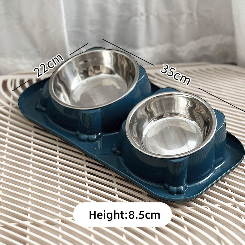 Cat Dog Food Bowl Double Slanted Mouth Feeding Water Dish Raised Pet Bowl Stand - Dark Blue V528-PET-BOWL-DARK-BLUE-104670