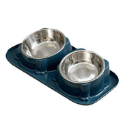 Cat Dog Food Bowl Double Slanted Mouth Feeding Water Dish Raised Pet Bowl Stand - Dark Blue V528-PET-BOWL-DARK-BLUE-104670