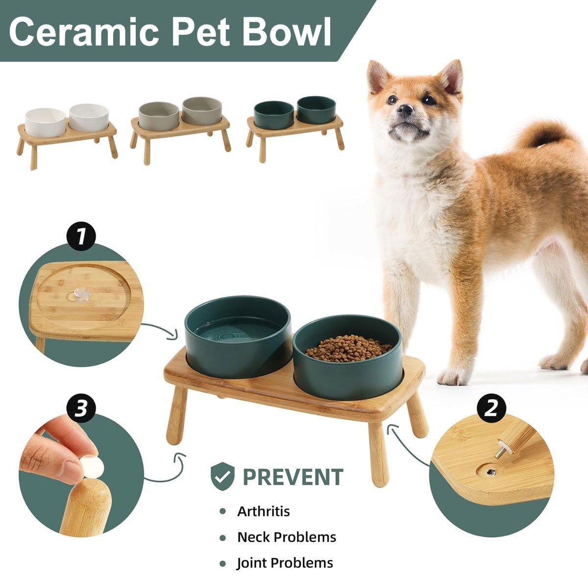 Ceramic Elevated Dog Bowl Anti-Slip Double Bowl for Small Medium Large Dogs - Grey V528-PET-BOWL-GREY-2PCS-363945