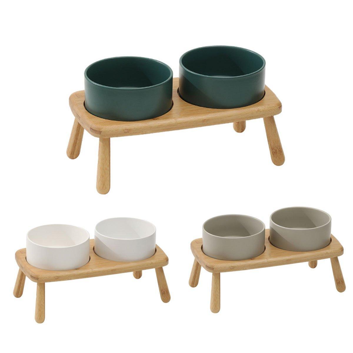 Ceramic Elevated Dog Bowl Anti-Slip Double Bowl for Small Medium Large Dogs - Grey V528-PET-BOWL-GREY-2PCS-363945