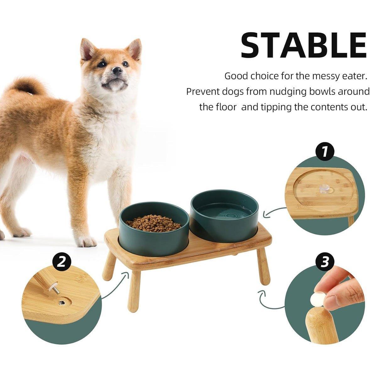 Ceramic Elevated Dog Bowl Anti-Slip Double Bowl for Small Medium Large Dogs - Grey V528-PET-BOWL-GREY-2PCS-363945