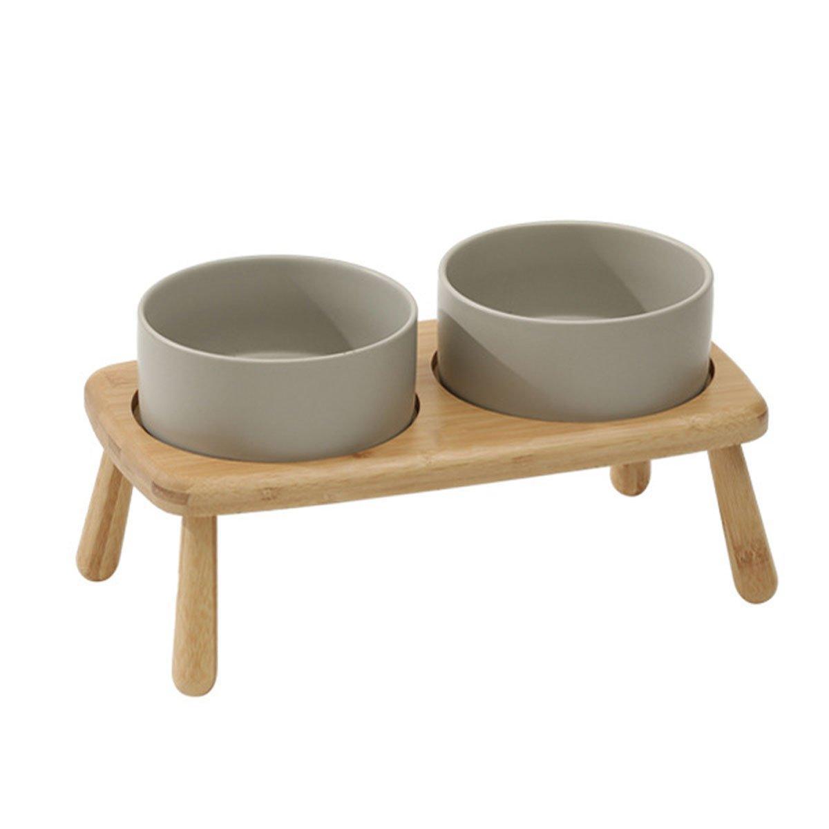 Ceramic Elevated Dog Bowl Anti-Slip Double Bowl for Small Medium Large Dogs - Grey V528-PET-BOWL-GREY-2PCS-363945
