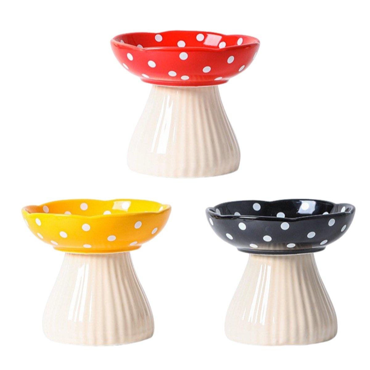 Pet Elevated Mushroom Bowl Ceramic Cat Dog Bowl Dish Food Feeder Raised Cat Bowl - Red V528-PET-BOWL-MUSHROOM-RED-824611