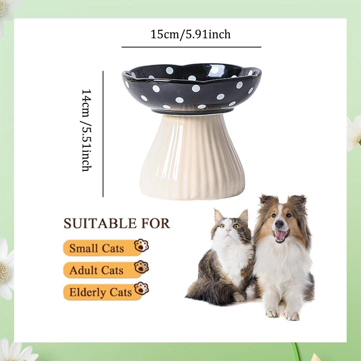 Pet Elevated Mushroom Bowl Ceramic Cat Dog Bowl Dish Food Feeder Raised Cat Bowl - Red V528-PET-BOWL-MUSHROOM-RED-824611