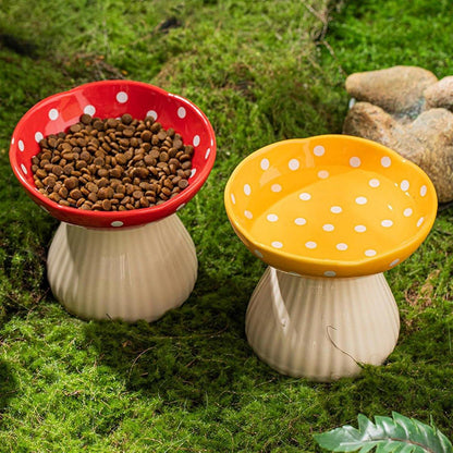 Pet Elevated Mushroom Bowl Ceramic Cat Dog Bowl Dish Food Feeder Raised Cat Bowl - Red V528-PET-BOWL-MUSHROOM-RED-824611