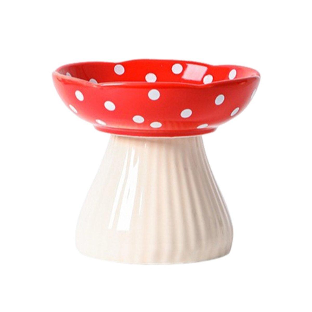 Pet Elevated Mushroom Bowl Ceramic Cat Dog Bowl Dish Food Feeder Raised Cat Bowl - Red V528-PET-BOWL-MUSHROOM-RED-824611