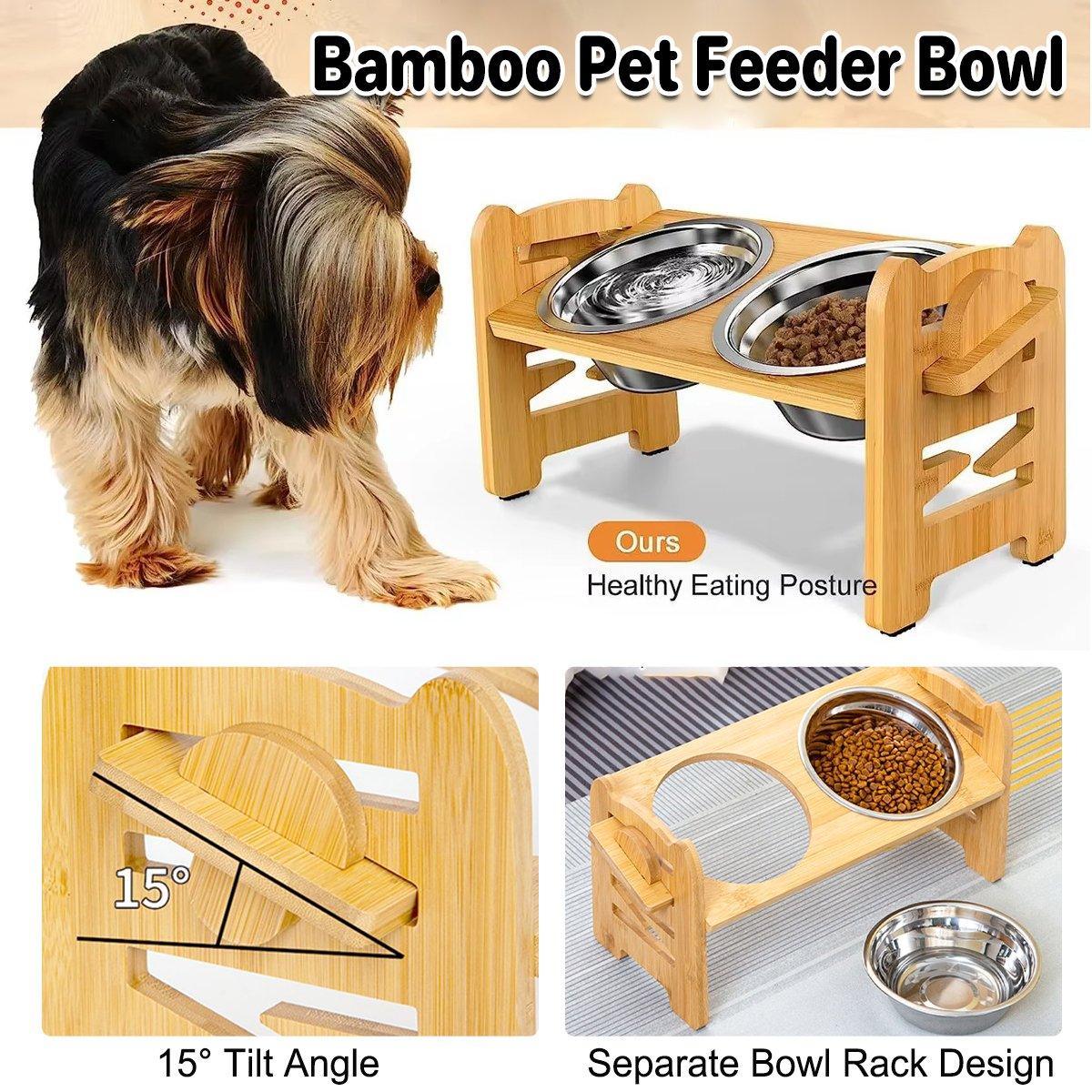 Wood Adjustable Elevated Raised Pet Dog Feeder Stainless Steel Bowl Water Stand V528-PET-BOWL-WOOD-313131