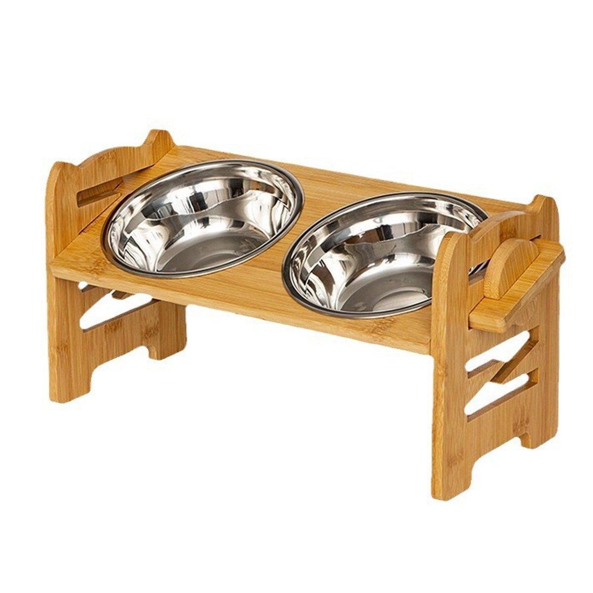 Wood Adjustable Elevated Raised Pet Dog Feeder Stainless Steel Bowl Water Stand V528-PET-BOWL-WOOD-313131