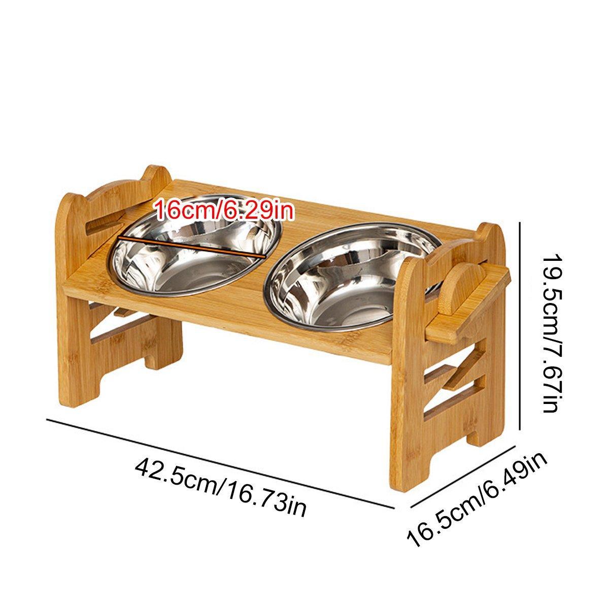 Wood Adjustable Elevated Raised Pet Dog Feeder Stainless Steel Bowl Water Stand V528-PET-BOWL-WOOD-313131