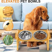 Wood Adjustable Elevated Raised Pet Dog Feeder Stainless Steel Bowl Water Stand V528-PET-BOWL-WOOD-313131