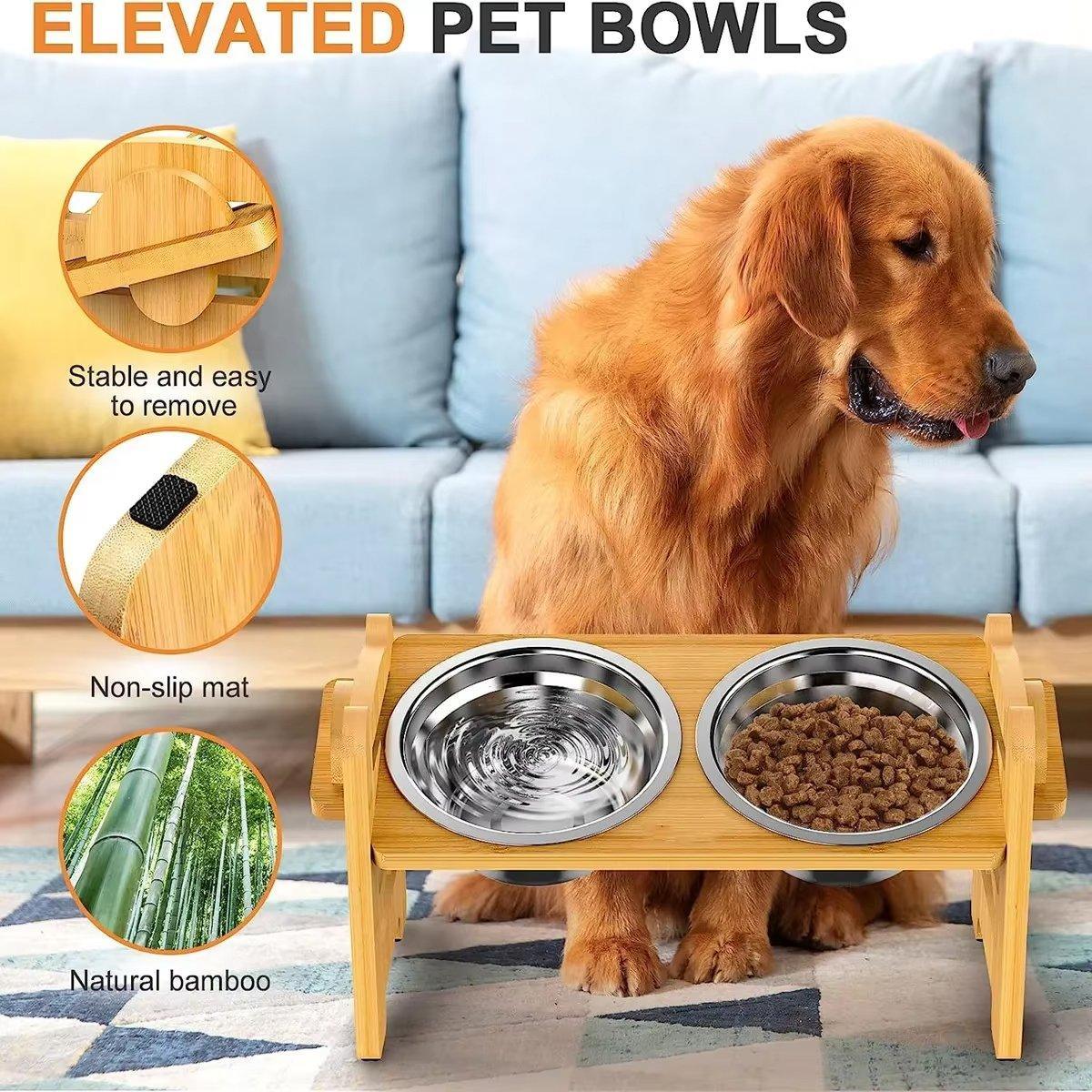 Wood Adjustable Elevated Raised Pet Dog Feeder Stainless Steel Bowl Water Stand V528-PET-BOWL-WOOD-313131