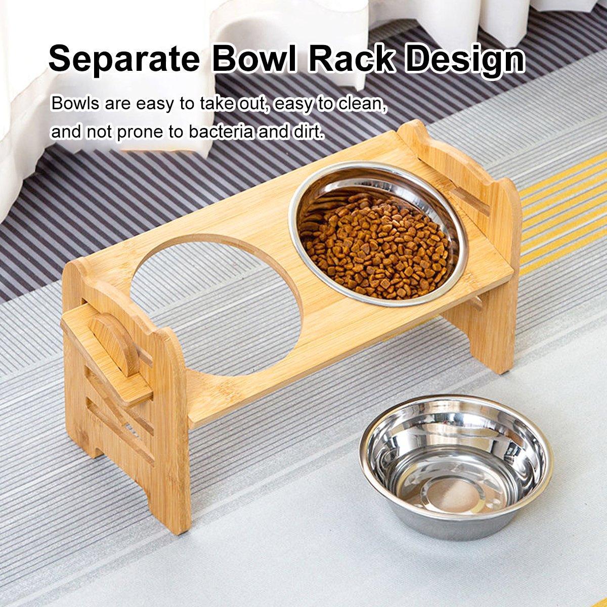 Wood Adjustable Elevated Raised Pet Dog Feeder Stainless Steel Bowl Water Stand V528-PET-BOWL-WOOD-313131
