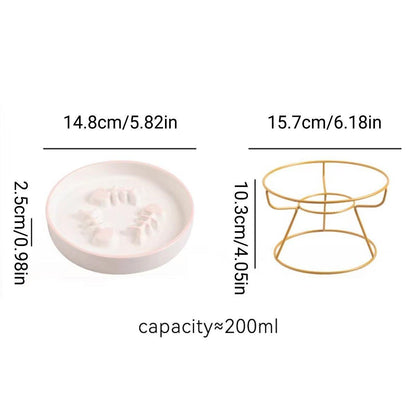 Ceramic Cat Bowl Slow Feeder Pet Food Tray for Cats and Dogs Non Slip Design - Yellow Bowl-White Tray Rack V528-PET-BOWL-YELLOW-WHITE-893934