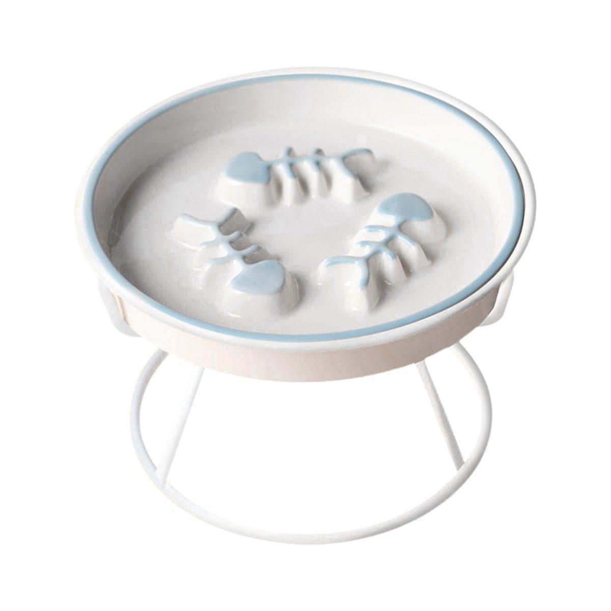 Ceramic Cat Bowl Slow Feeder Pet Food Tray for Cats and Dogs Non Slip Design - Yellow Bowl-White Tray Rack V528-PET-BOWL-YELLOW-WHITE-893934