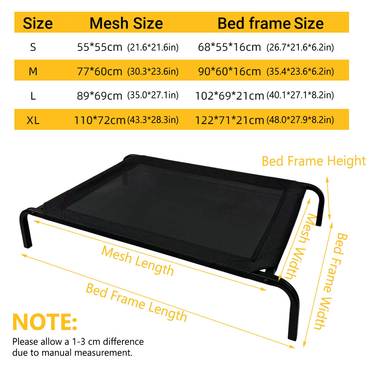 Heavy Duty Pet Raised Bed Elevated Trampoline Hammock Cat Dog Raised Deluxe - M V528-PET-CAMP-BED-M-621124