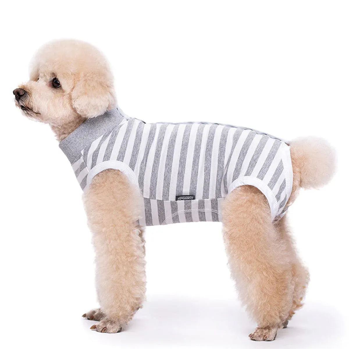 Striped Dog Clothes Belly Protector Vest Tummy Wrap Shirt for Small Dogs Puppies - Grey-XXL V528-PET-CLOTHES-GREY-XXL-473569