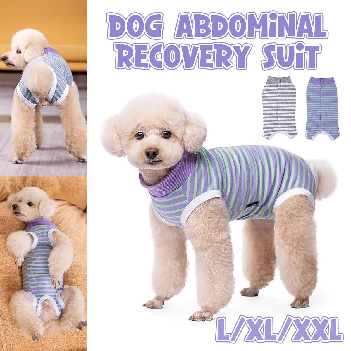 Striped Dog Clothes Belly Protector Vest Tummy Wrap Shirt for Small Dogs Puppies - Grey-XXL V528-PET-CLOTHES-GREY-XXL-473569