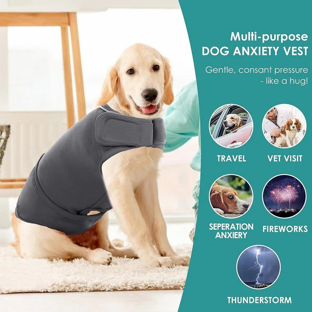 Pet Comfort Dog Relief Vest Jacket Soft Anxiety Coat for Small Medium Large Dogs - S V528-PET-COMFORTER-GREY-S-474813