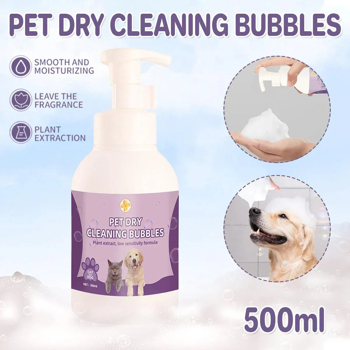 500ml Pet Leave In Dry Cleaning Foam No Rinse Bath Wash for Dogs and Cats V528-PET-DRY-CLEANING-FOAM-123920