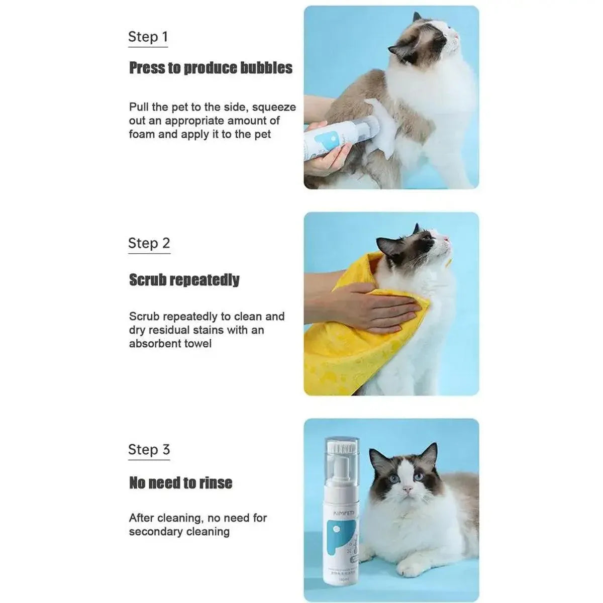 150ml Pet Dry Cleaning Foam Free Clear Body Wash Mousse for Dogs and Cats V528-PET-DRY-CLEANING-FOAM-915273
