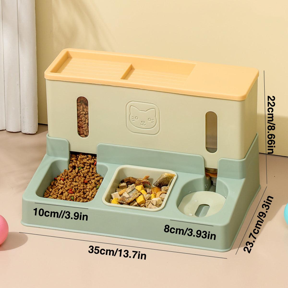 All in One Pet Feeding Bowl Cat Dog Water and Food Feeder Automatic Dispenser - Blue V528-PET-FEEDER-BLUE-740455