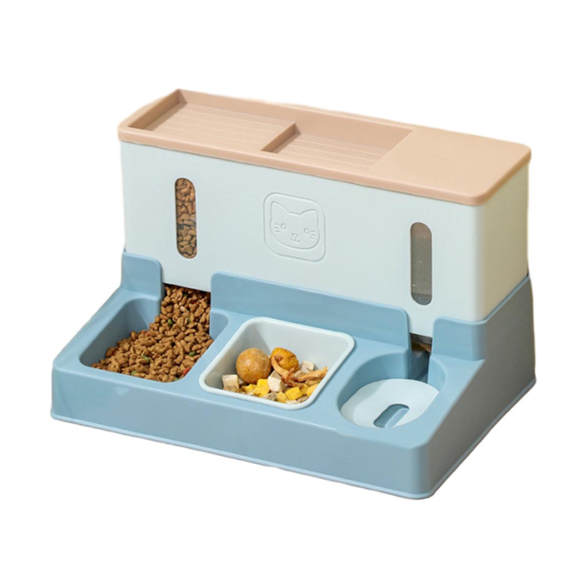 All in One Pet Feeding Bowl Cat Dog Water and Food Feeder Automatic Dispenser - Blue V528-PET-FEEDER-BLUE-740455