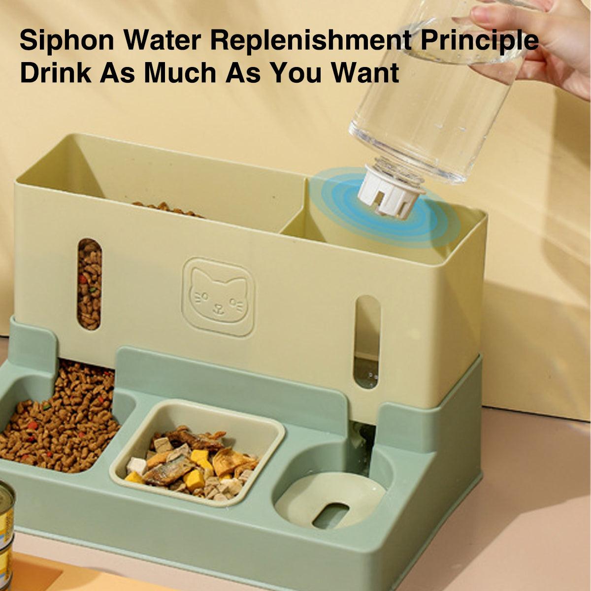 All in One Pet Feeding Bowl Cat Dog Water and Food Feeder Automatic Dispenser - Green V528-PET-FEEDER-GREEN-177181