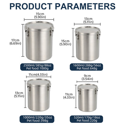 Stainless Steel Pet Food Storage Bucket Dog Cat Grain Container Bin Kitchen - 1000ml V528-PET-FOOD-PAIL-1000ML-153043