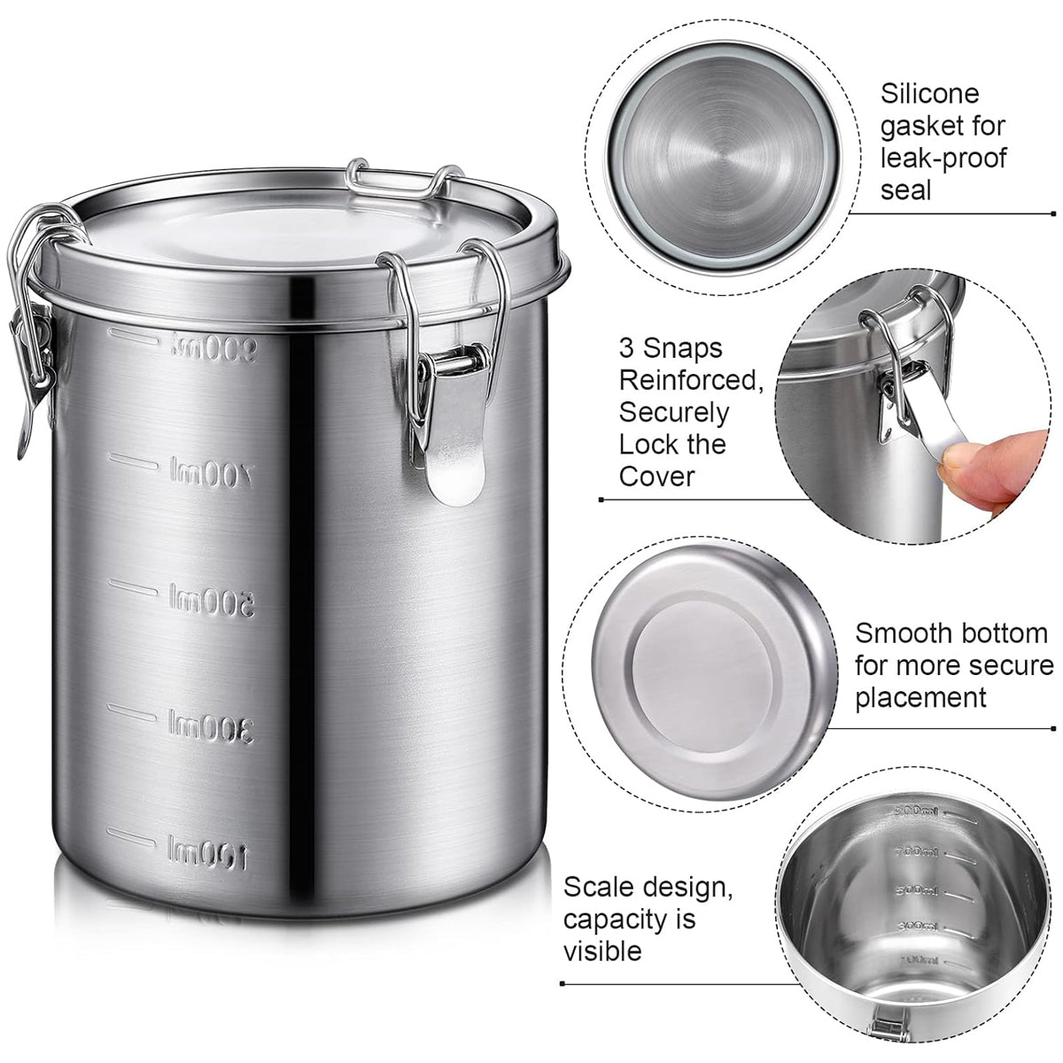 Stainless Steel Pet Food Storage Bucket Dog Cat Grain Container Bin Kitchen - 1000ml V528-PET-FOOD-PAIL-1000ML-153043