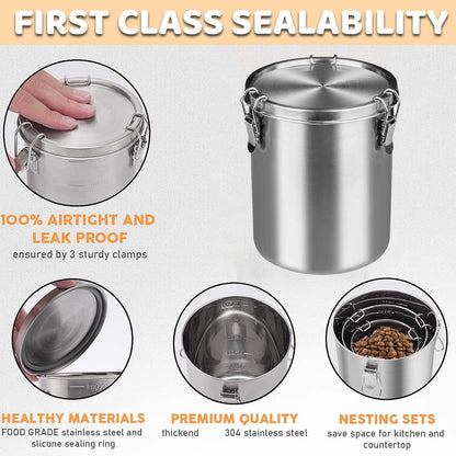 Stainless Steel Pet Food Storage Bucket Dog Cat Grain Container Bin Kitchen - 1600ml V528-PET-FOOD-PAIL-1600ML-492262