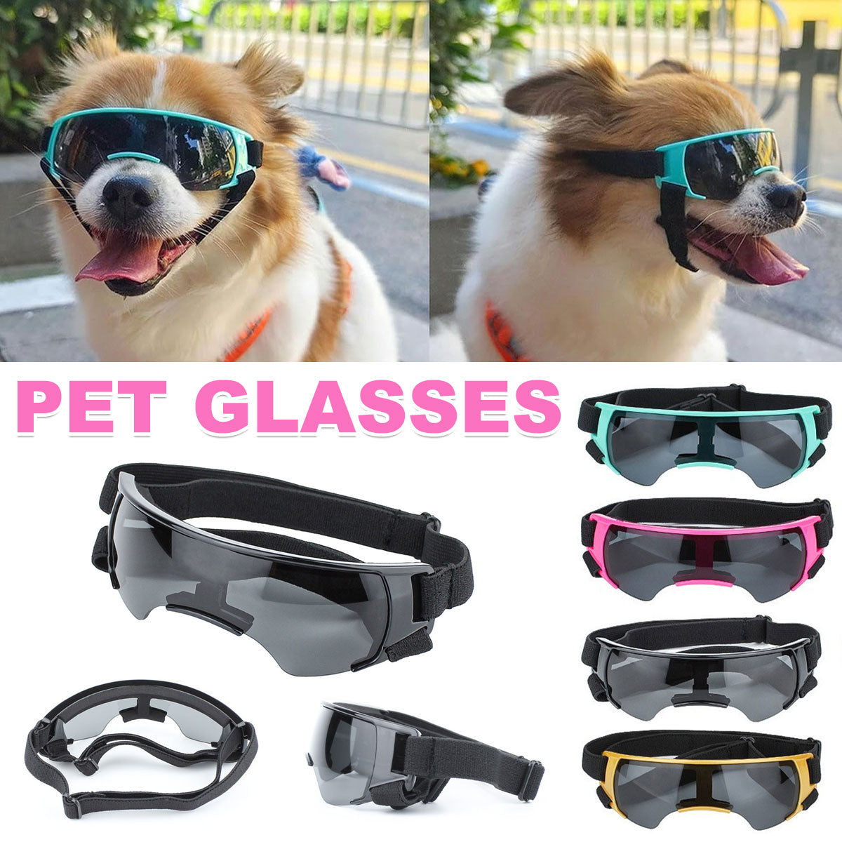 Pet Dog Sunglasses Goggles UV Eye Shield for Small Dogs Outdoor Travel Sunshade - Gold V528-PET-GLASSES-GOLD-146295