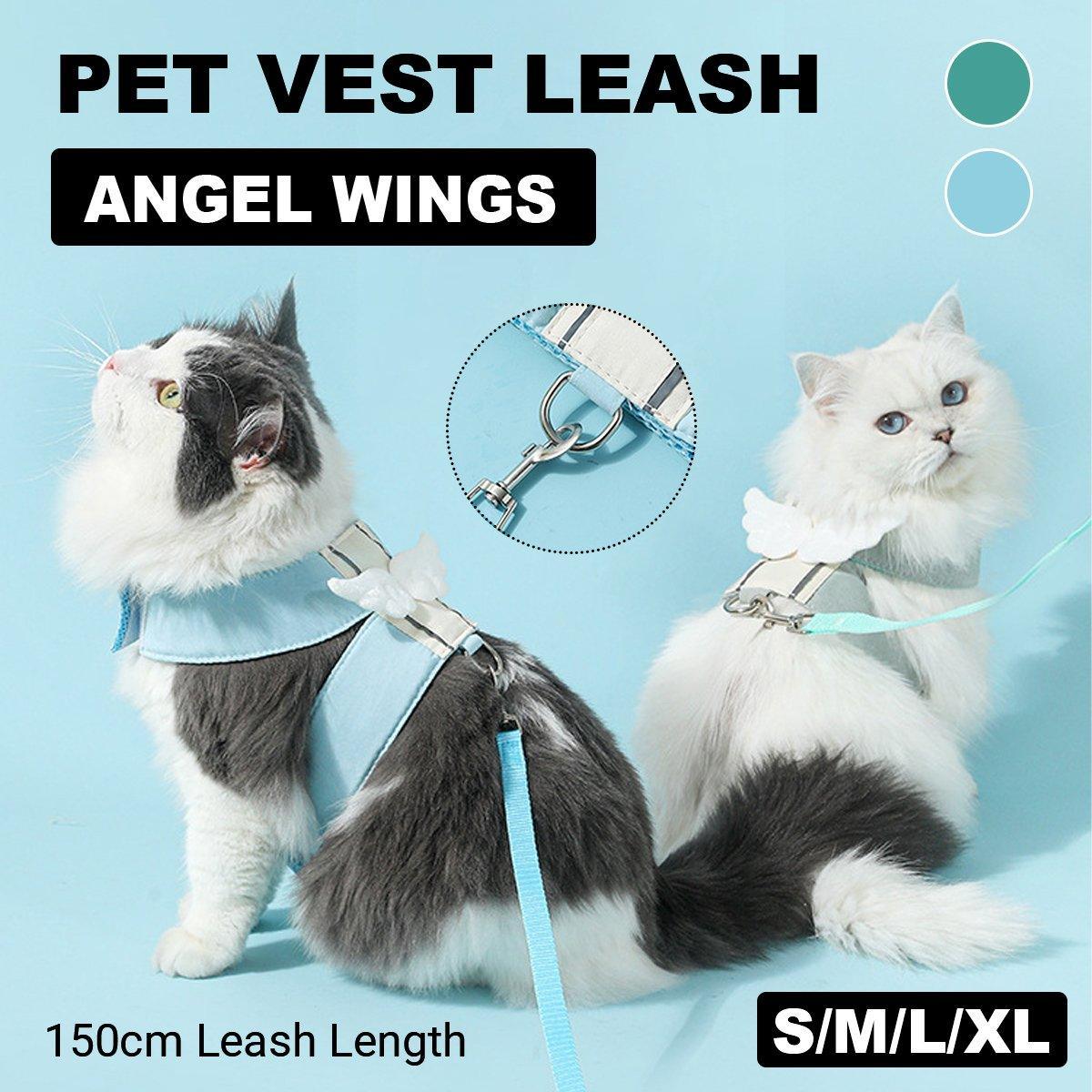 Pet Angel Wings Dog Vest Leash Cat Harness Anti-Break Walking Dog Leash Set - Blue-M V528-PET-HARNESS-BLUE-M-219789