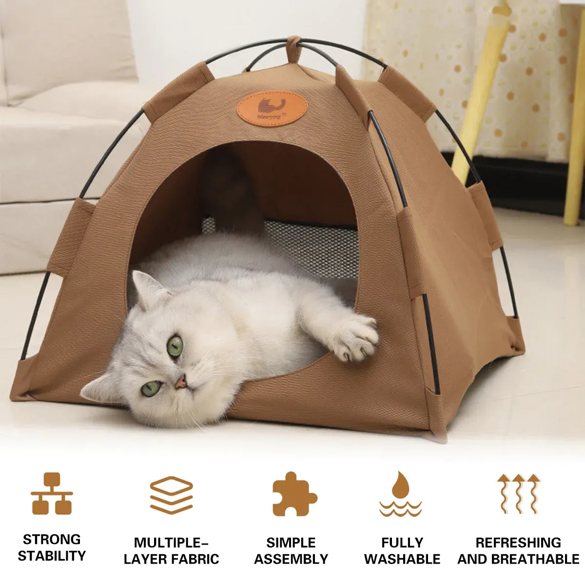 Folding Camping Pet Tent for Cats Puppy Bed Indoor Cat Nest Dog Cave Style House - Grey V528-PET-HOUSE-GREY-L-783239
