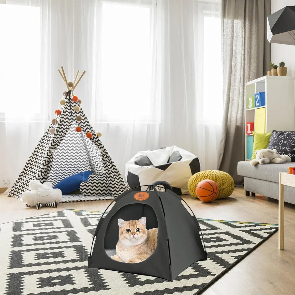 Folding Camping Pet Tent for Cats Puppy Bed Indoor Cat Nest Dog Cave Style House - Grey V528-PET-HOUSE-GREY-L-783239