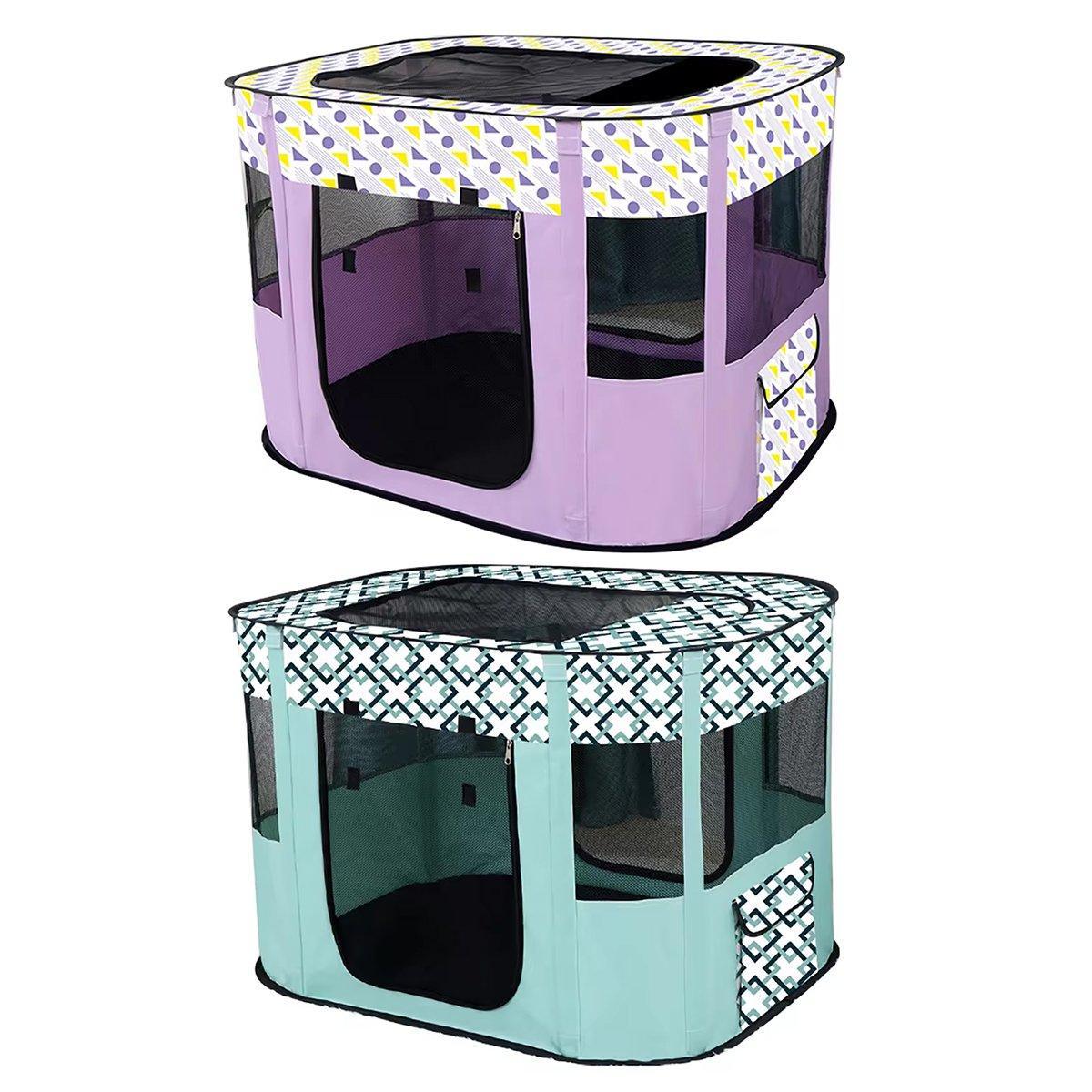 Foldable Cat Dog Kennel Pet Delivery Cage Portable Pet Fence Tent - Purple-M V528-PET-HOUSE-PURPLE-M-257110