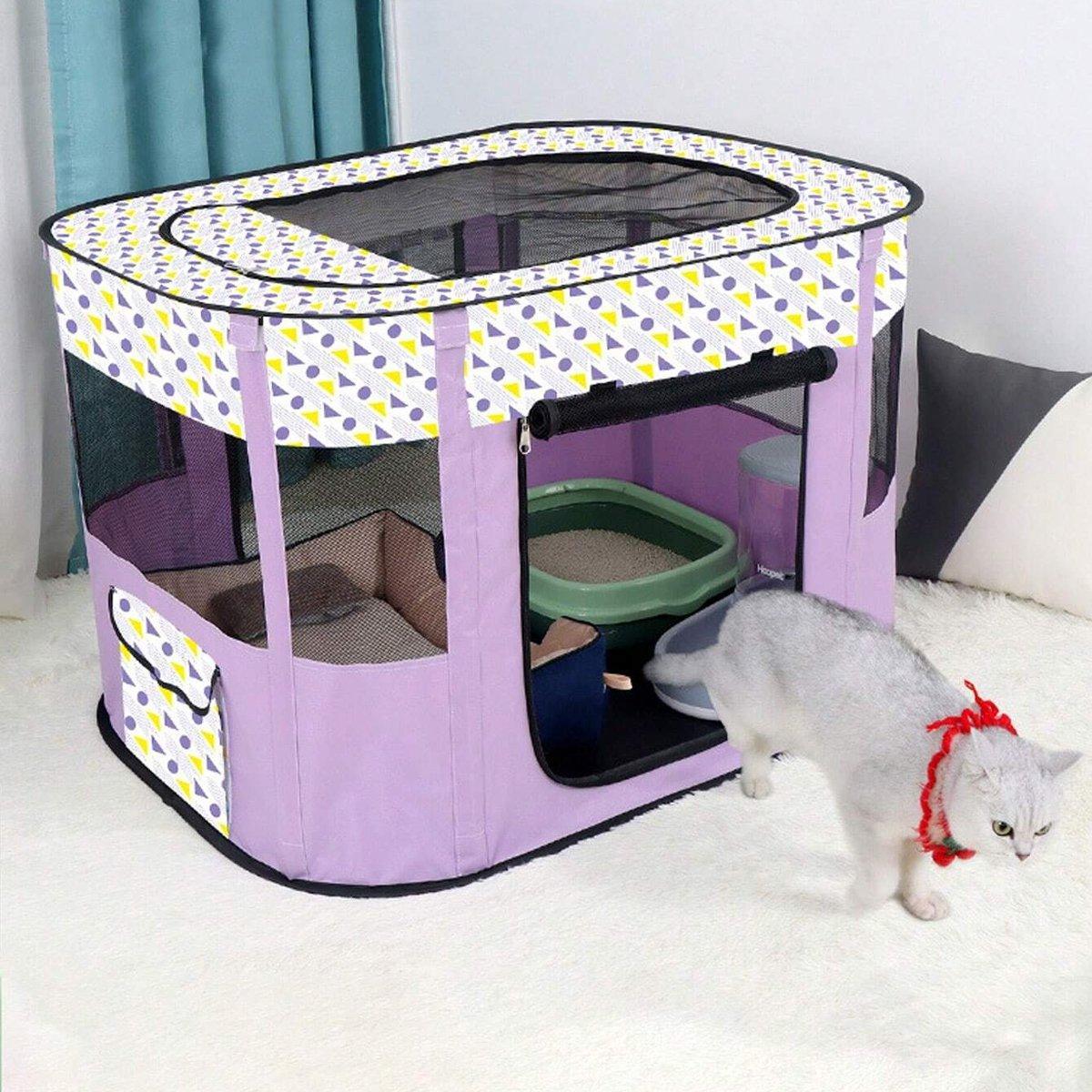 Foldable Cat Dog Kennel Pet Delivery Cage Portable Pet Fence Tent - Purple-M V528-PET-HOUSE-PURPLE-M-257110