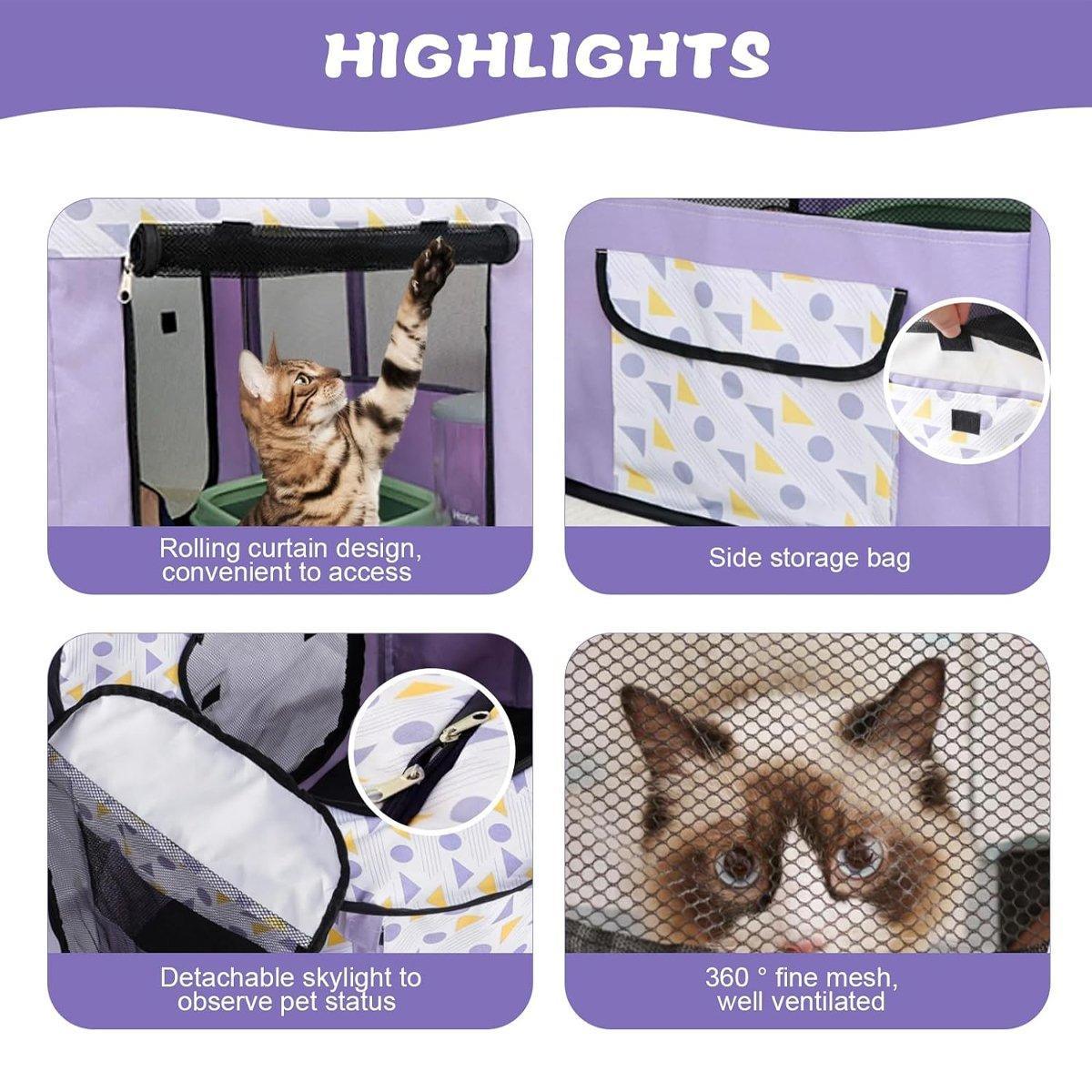 Foldable Cat Dog Kennel Pet Delivery Cage Portable Pet Fence Tent - Purple-M V528-PET-HOUSE-PURPLE-M-257110