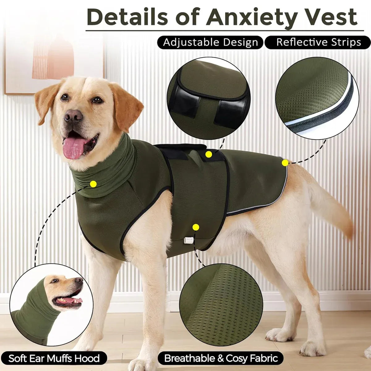 Calming Dog Vest for Stress Relief Travel Thunder Wrap Jacket for Medium Large Dogs - S V528-PET-JACKET-GREEN-S