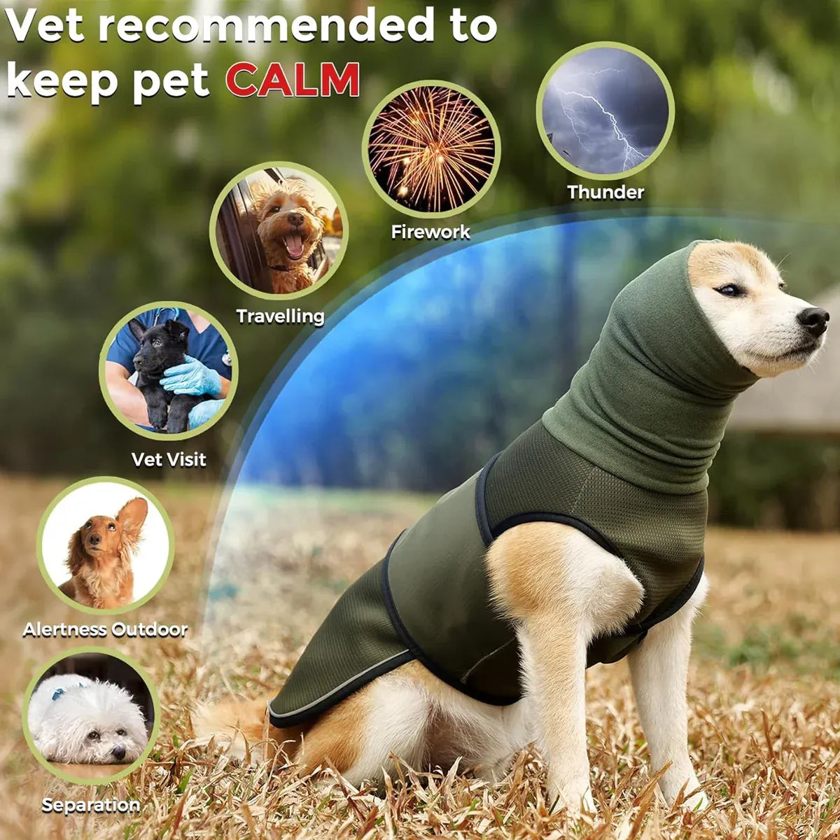 Calming Dog Vest for Stress Relief Travel Thunder Wrap Jacket for Medium Large Dogs - S V528-PET-JACKET-GREEN-S