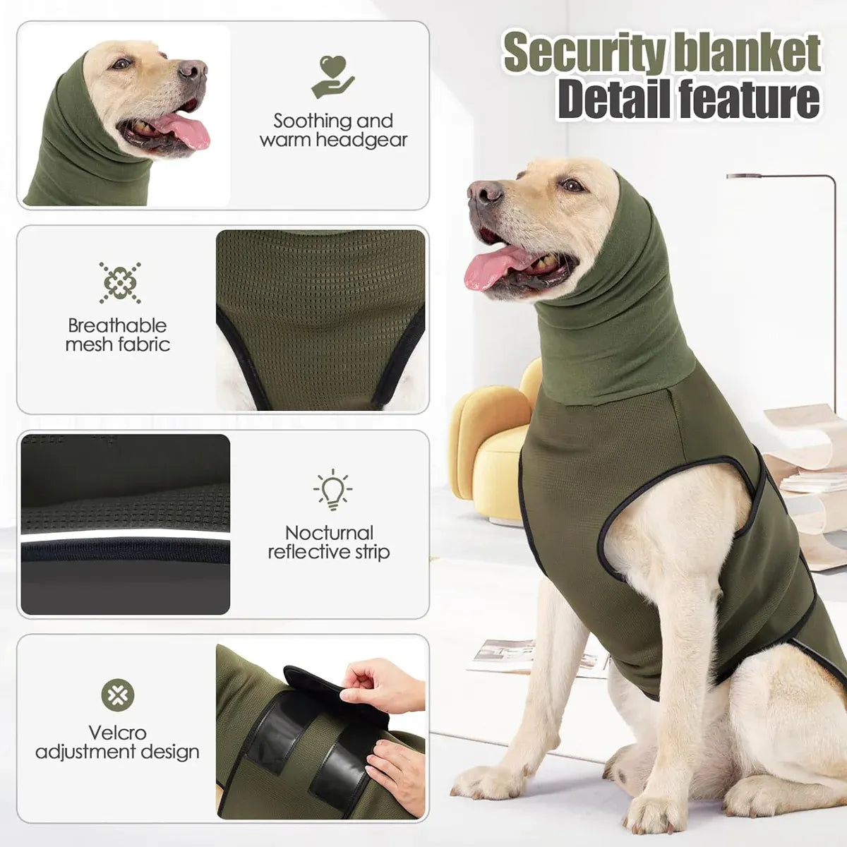 Calming Dog Vest for Stress Relief Travel Thunder Wrap Jacket for Medium Large Dogs - S V528-PET-JACKET-GREEN-S