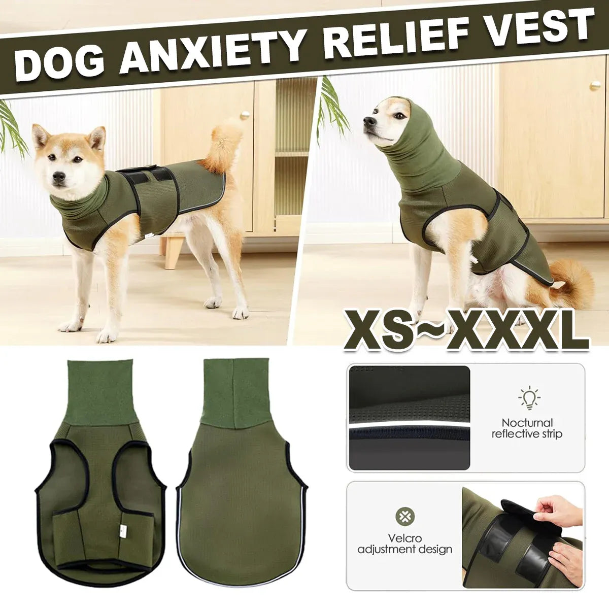Calming Dog Vest for Stress Relief Travel Thunder Wrap Jacket for Medium Large Dogs - XS V528-PET-JACKET-GREEN-XS