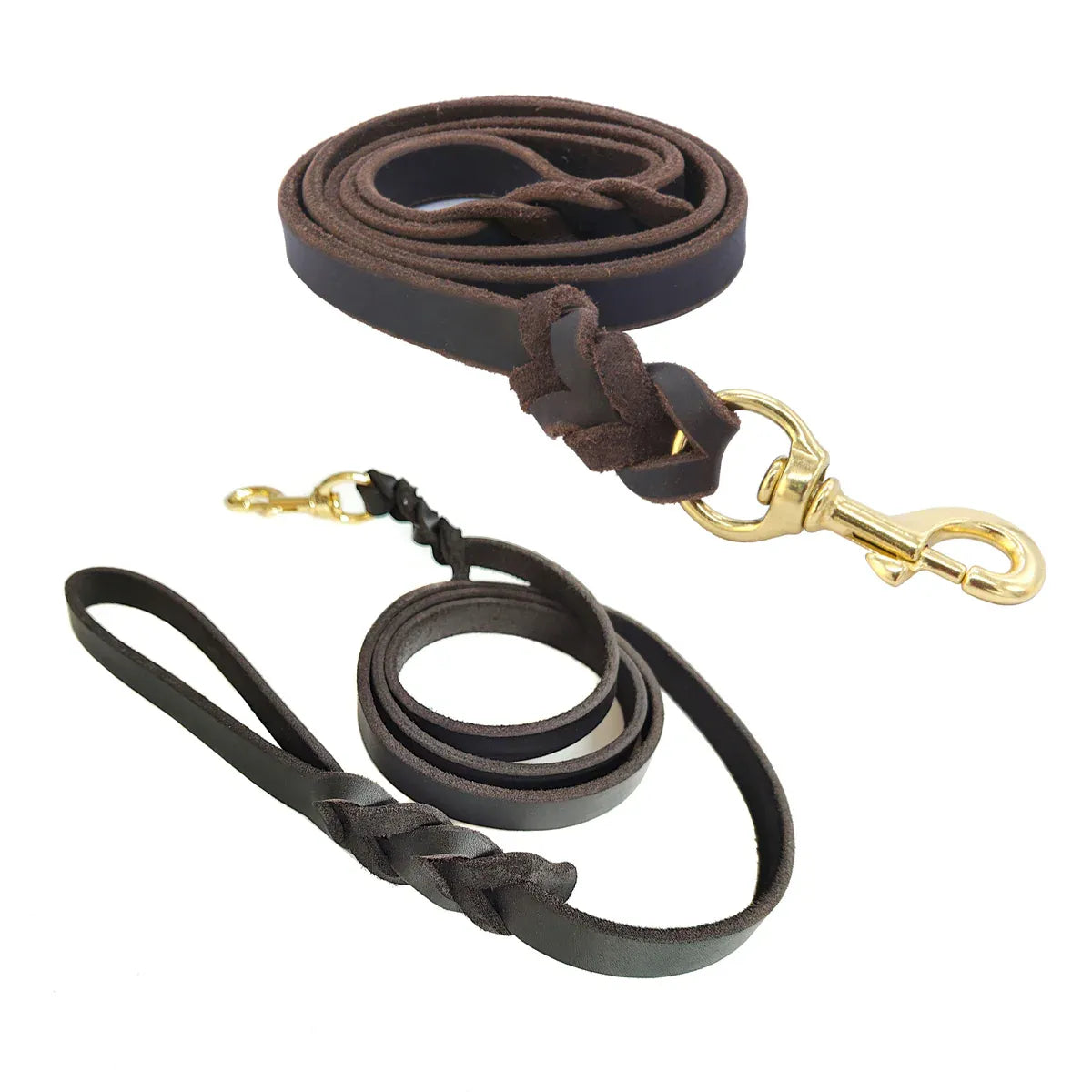 Dog Leash Cowhide Lead Heavy Duty Leather M Size Brown For Walking Training - Black V528-PET-LEASH-BLACK-980562