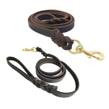 Dog Leash Cowhide Lead Heavy Duty Leather M Size Brown For Walking Training - Black V528-PET-LEASH-BLACK-980562