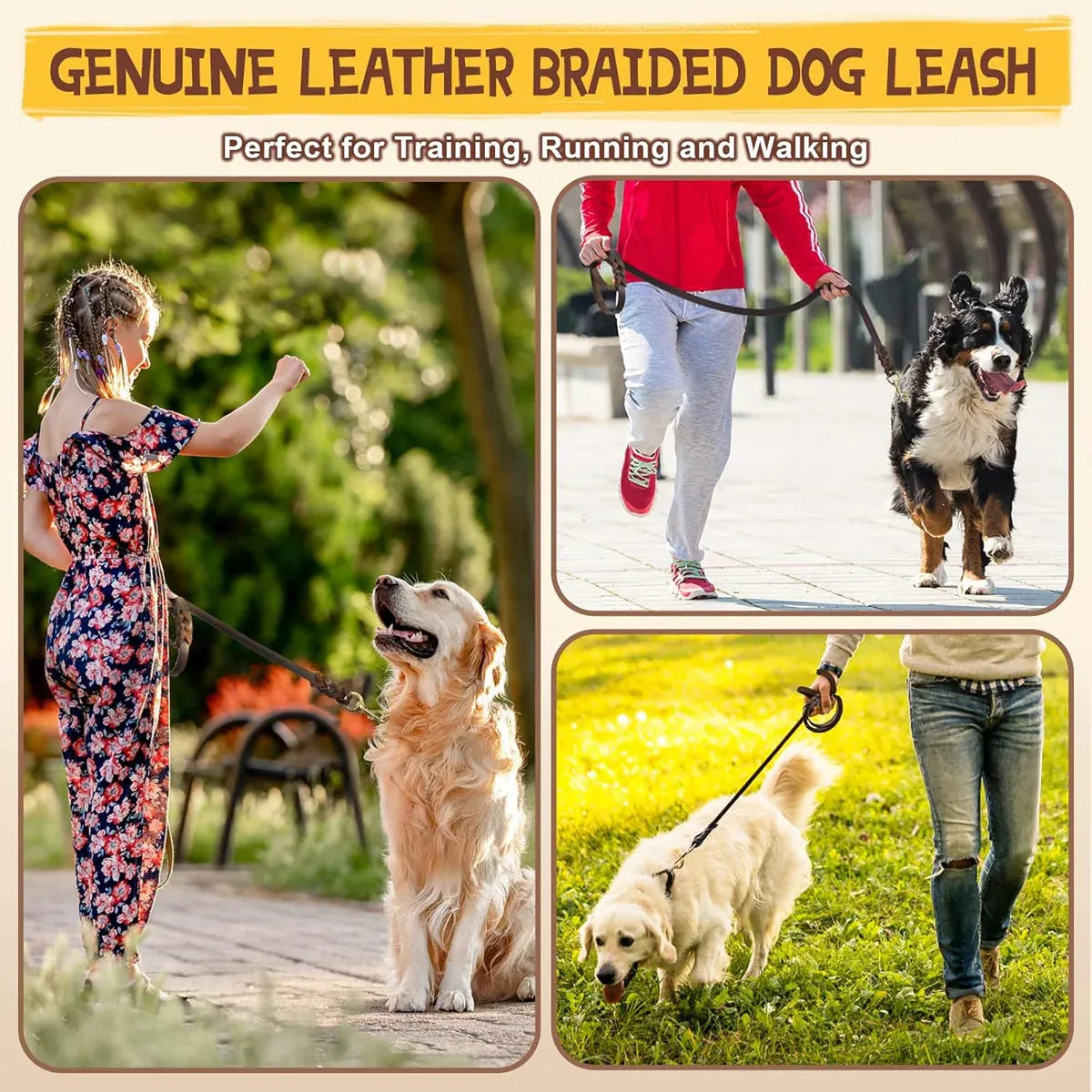 Dog Leash Cowhide Lead Heavy Duty Leather M Size Brown For Walking Training - Black V528-PET-LEASH-BLACK-980562