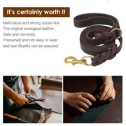 Dog Leash Cowhide Lead Heavy Duty Leather M Size Brown For Walking Training - Black V528-PET-LEASH-BLACK-980562