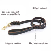 Dog Leash Cowhide Lead Heavy Duty Leather M Size Brown For Walking Training - Black V528-PET-LEASH-BLACK-980562